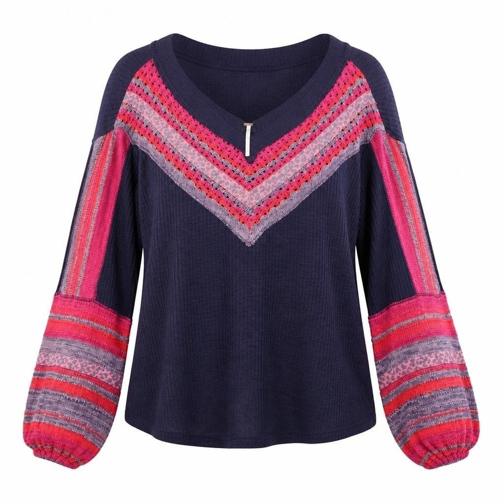 Free People Top Womens M Copenhagen Drapey Thermal Blue Boho Coastal Stretch